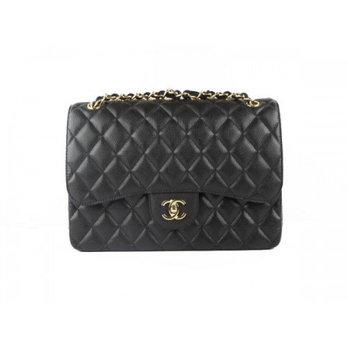 Chanel Classic Flap Bag 1113 Zwart Origineel Kaviaar Leer Goud