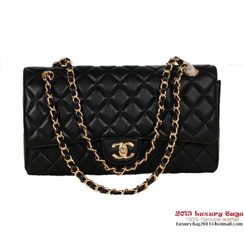 Chanel Classic Flap Bag 1113 Zwart Schapenvacht Goud