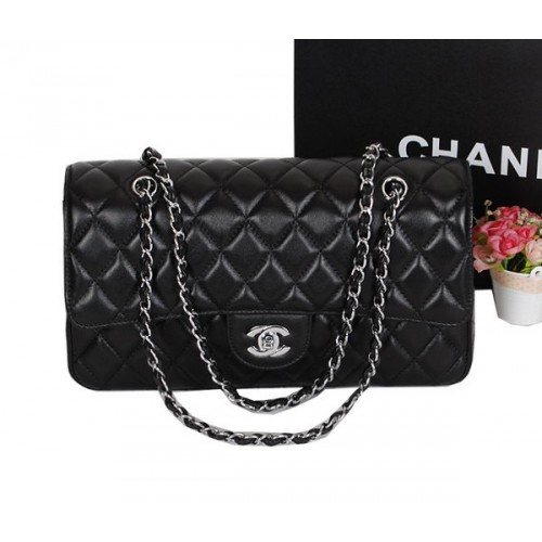 Chanel Classic Flap Bag 1113 Zwart Schapenleer Zilver