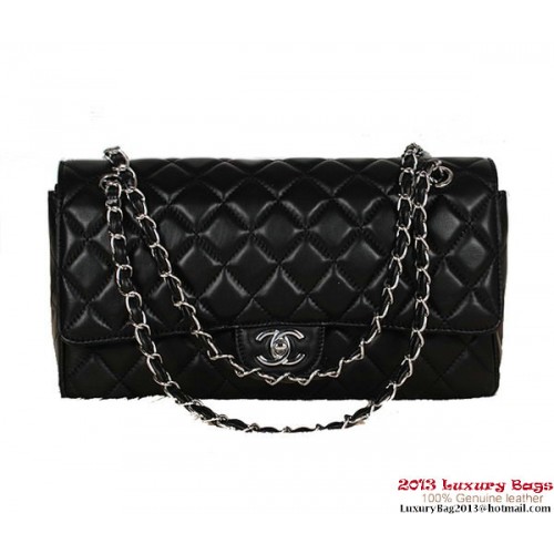 Chanel Classic Flap Bag 1113 Zwart Schapenvacht Zilver