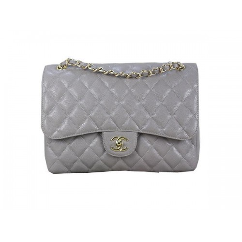 Chanel Classic Flap Bag 1113 Grijs Origineel Cannage Patroon Leer Goud