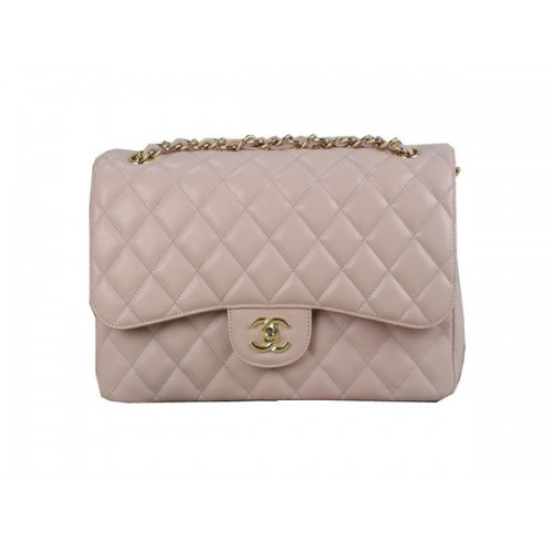 Chanel Classic Flap Bag 1113 Lichtroze Origineel Cannage Patroon Leer Goud