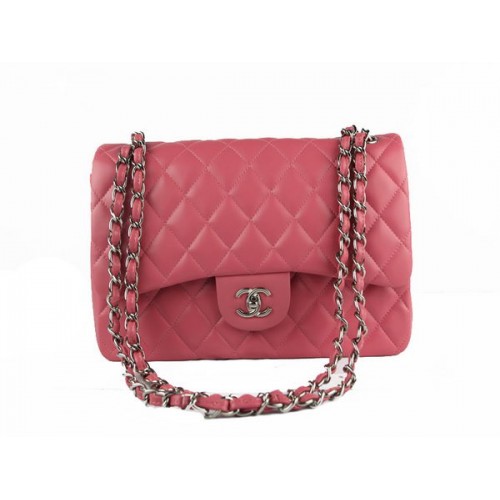 Chanel Classic Flap Bag 1113 Roze Origineel Schapenleer Zilver