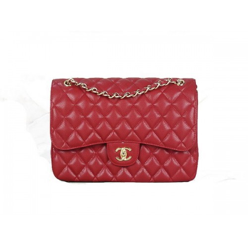 Chanel Classic Flap Bag 1113 Rood Origineel Cannage Patroon Leer Goud