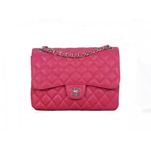 Chanel Classic Flap Bag 1113 Rose Origineel Cannage Patroon Leer Zilver