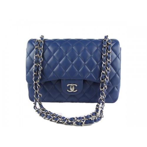 Chanel Classic Flap Bag 1113 RoyalBlue Origineel Schapenleer Zilver