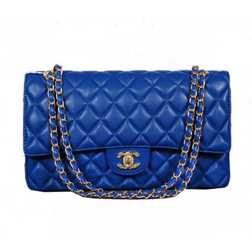 Chanel Classic Flap Bag 1113 Royal Blue schapenleer goud