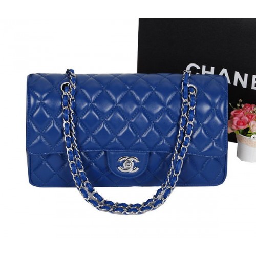 Chanel Classic Flap Bag 1113 Royal Blue Schapenleer Zilver