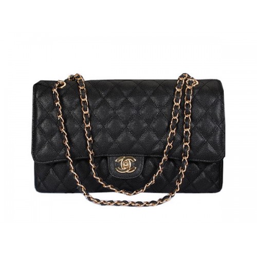 Chanel Classic Flap Bag 1119 Zwart Cannage Patroon Leer Goud