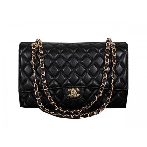 Chanel Classic Flap Bag 1119 Zwart Schapenvacht Goud