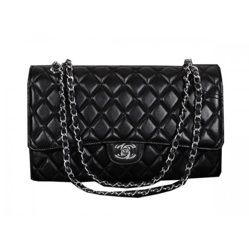 Chanel Classic Flap Bag 1119 Zwart Schapenvacht Zilver