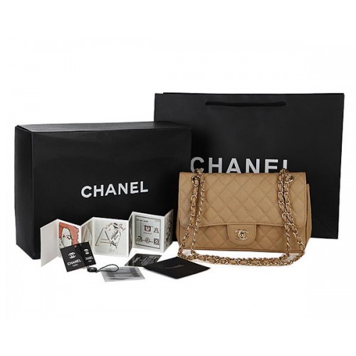 Chanel Classic Flap Bag 2.55 Serie Cannage Patroon CHA1112 Abrikoos
