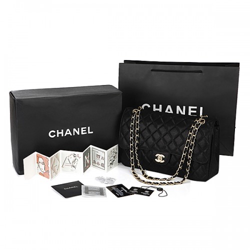 Chanel Classic Flap Bag 2.55 Serie Origineel Grain Leer CHA1112 Zwart