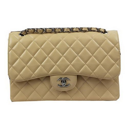 Chanel Classic Flap Bag Abrikoos Cannage Patroon CF1113 Zilver