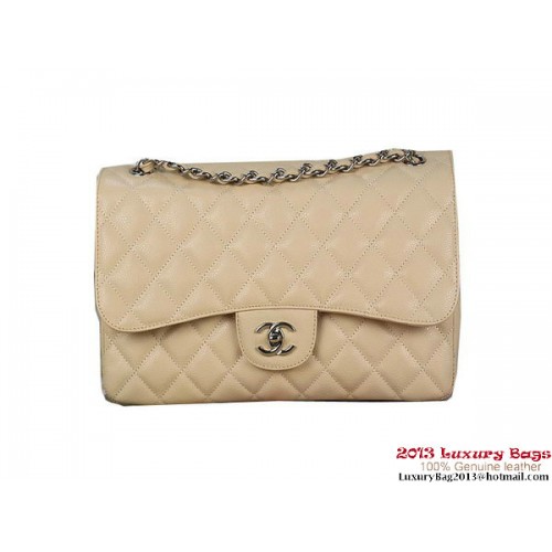 Chanel Classic Flap Bag Abrikoos Origineel Cannage Patronen Leer Zilver