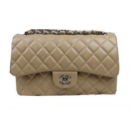 Chanel Classic Flap Bag Abrikoos Origineel Leer CF1113 Zilver