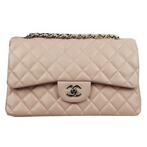 Chanel Classic Flap Bag Beige Origineel Leer CF1113 Zilver