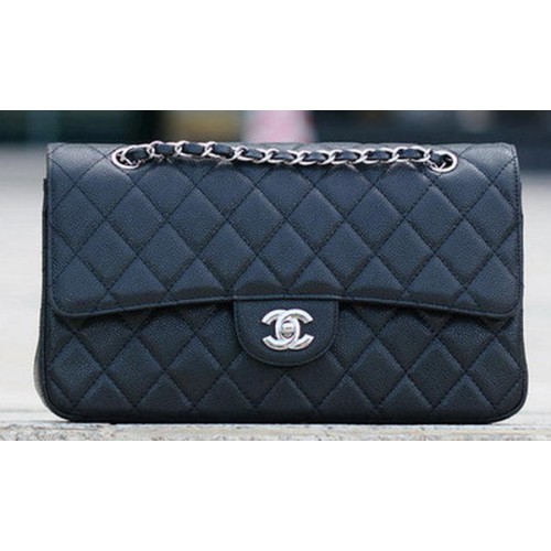 Chanel Classic Flap Bag Zwart Cannage Patroon A1113 Zilver