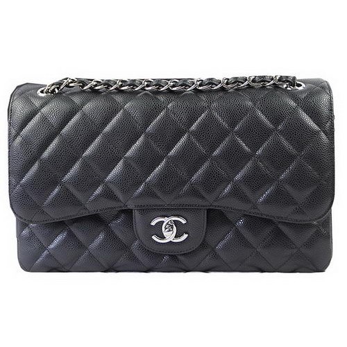 Chanel Classic Flap Bag Zwart Cannage Patroon CF1113 Zilver