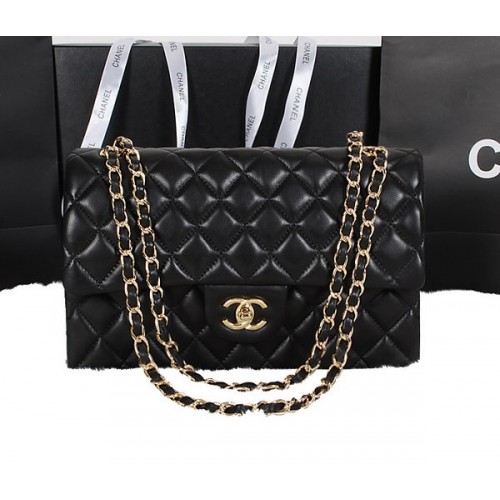 Chanel Classic Flap Bag Zwart Origineel Schapenleer A1118 Goud
