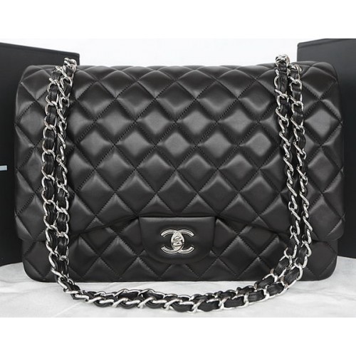 Chanel Classic Flap Bag Zwart Origineel Schapenleer CFA1116 Zilver
