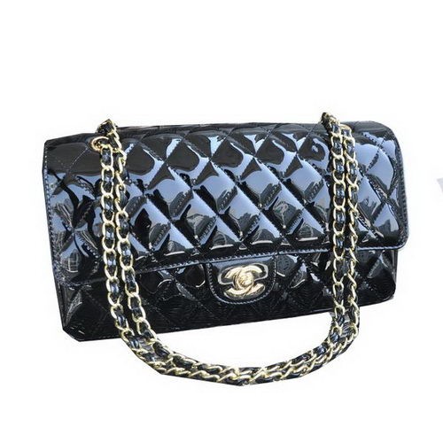 Chanel Classic Flap Bag Zwart Lakleer CHA1113 Goud