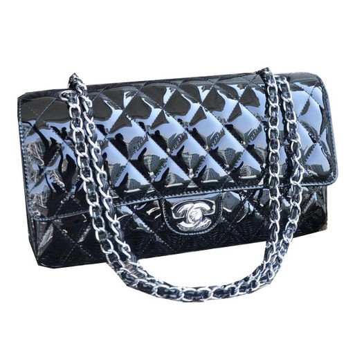 Chanel Classic Flap Bag Zwart Lakleer CHA1113 Zilver