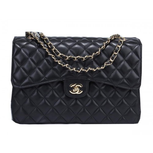 Chanel Classic Flap Bag Zwart Schapenleer A36071 Goud