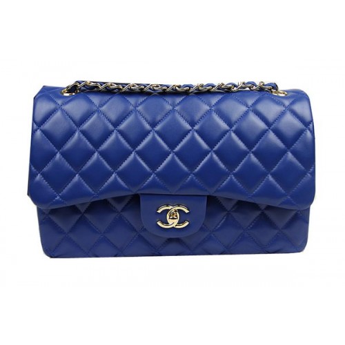 Chanel Classic Flap Bag Blauw Origineel Leer CF1113 Goud