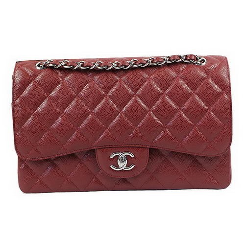 Chanel Classic Flap Bag Burgundy Cannage Patroon CF1113 Zilver