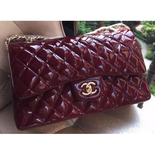 Chanel Classic Flap Bag Bordeaux origineel lakleer A1113 goud