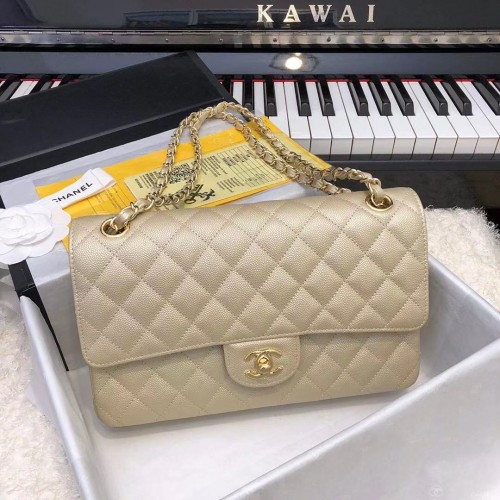 Chanel Classic Flap Bag Chevron Caviar Leer A01112A champagne