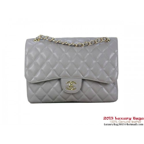 Chanel Classic Flap Bag Grijs Origineel Cannage Patronen Leer Goud