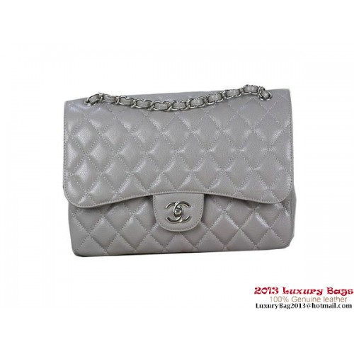 Chanel Classic Flap Bag Grijs Origineel Cannage Patronen Leer Zilver