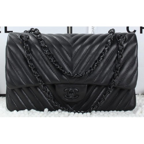 Chanel Classic Flap Bag Lambskin Chevron Quilting A01112 Zwart
