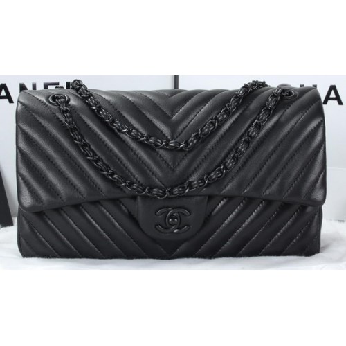 Chanel Classic Flap Bag Lambskin Chevron Quilting A01113 Zwart