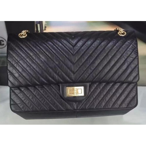 Chanel Klassieke Flap Bag Origineel Chevron Leer A90669 Zwart