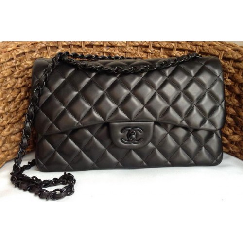 Chanel Classic Flap Bag Origineel Lamsleer A1113 Zwart
