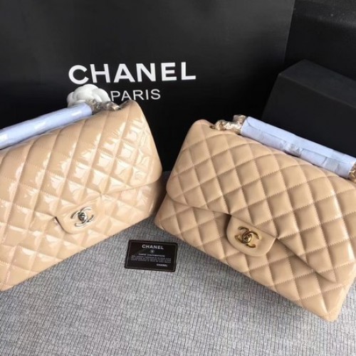 Chanel Classic Flap Bag Origineel Leer A1113 Abrikoos