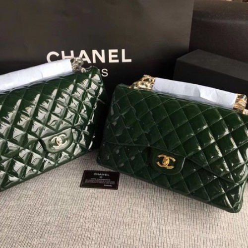 Chanel Classic Flap Bag Origineel Leer A1113 Groen