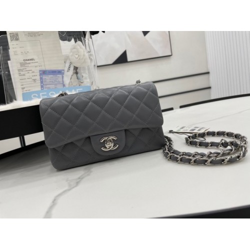 Chanel Classic Flap Bag Original Schapenleer A1116 donkergrijs & zilverkleurig metaal