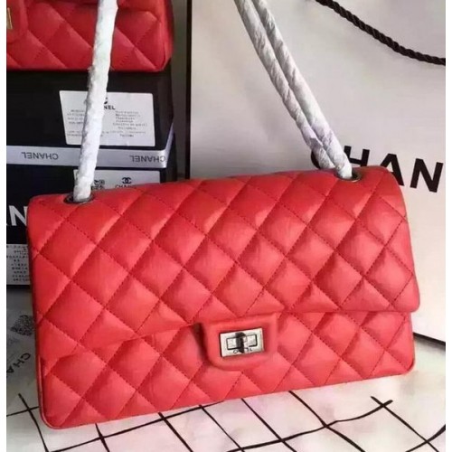 Chanel Classic Flap Bag Rood Origineel Leer CHA8575 Zilver