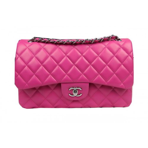 Chanel Classic Flap Bag Rose Origineel Leer CF1113 Zilver