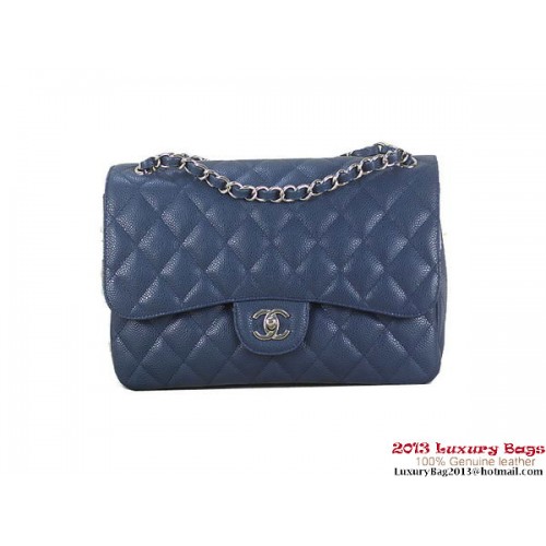 Chanel Classic Flap Bag RoyalBlue Originele Cannage Patronen Leer Zilver