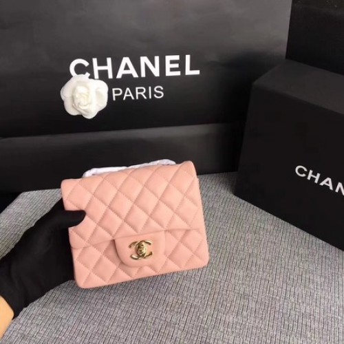 Chanel Classic Flap Bag originele schapenvacht lederen 1115 roze gouden ketting