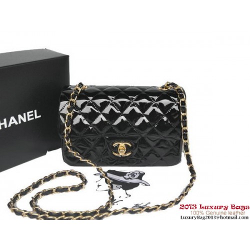 Chanel Classic Flap Bags Zwart Origineel Lakleer A1116 Goud