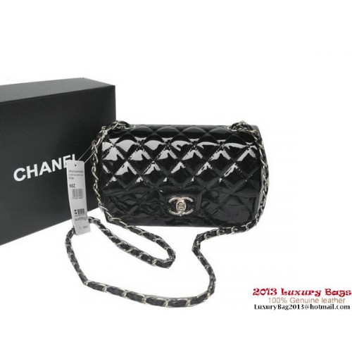 Chanel Classic Flap Bags Zwart Origineel Lakleer A1116 Zilver