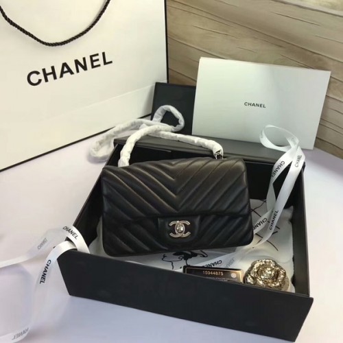 Chanel Classic Flap Bags Zwart Origineel Schapenleer 1116 Zilver