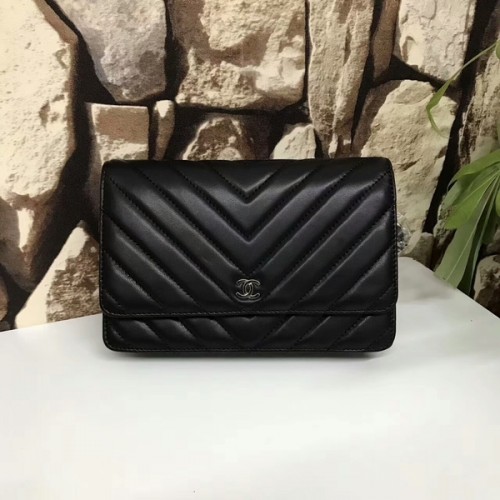 Chanel Classic Flap Bags Zwart Origineel Schapenleer 33815 Zilver