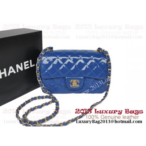 Chanel Classic Flap Bags Blauw Origineel Lakleer A1116 Goud